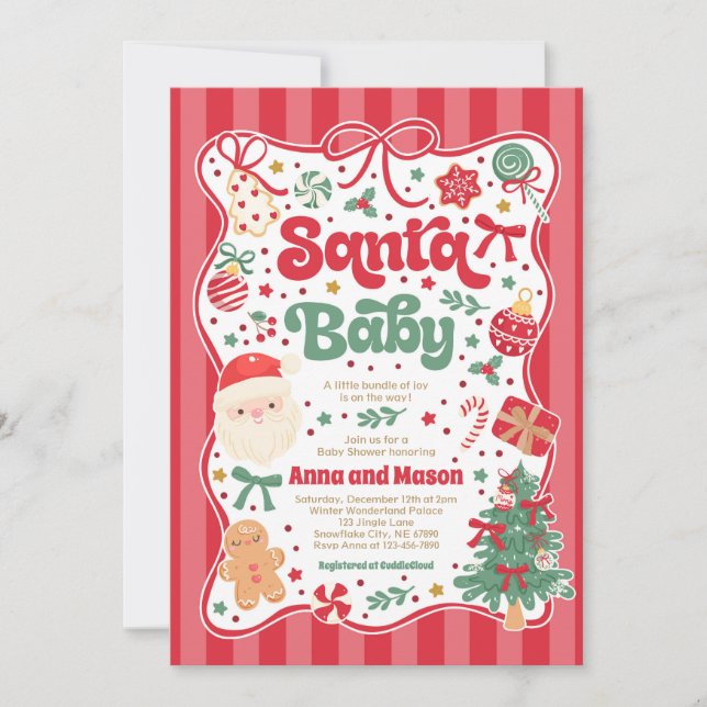 Santa Baby Christmas Coquette Bow Baby Shower Inbjudningar (Framsida)