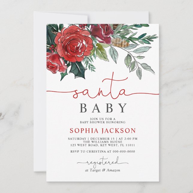 Santa Baby Christmas Floral Baby Shower Invitation Inbjudningar (Framsida)