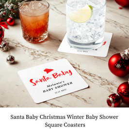 Santa Baby Christmas Winter Baby Shower  Underlägg Papper Kvadrat