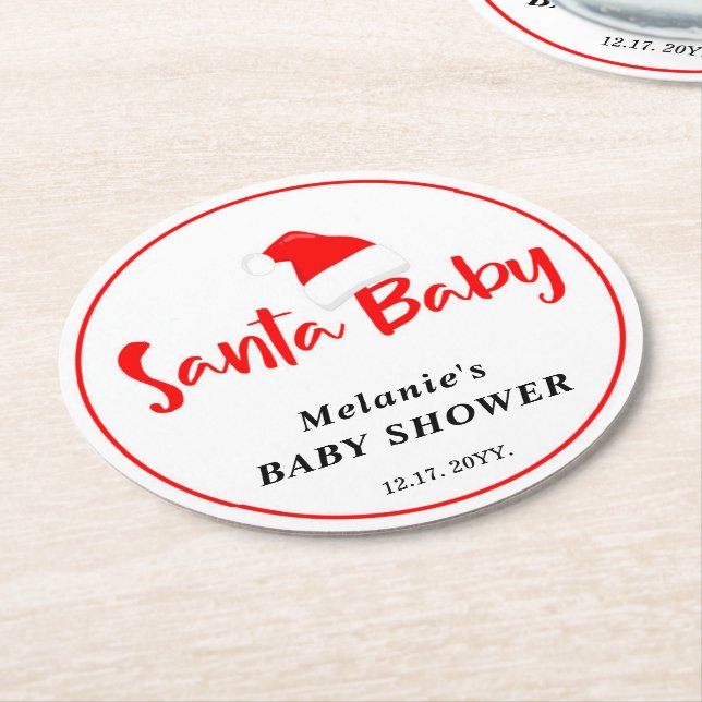 Santa Baby Christmas Winter Baby Shower  Underlägg Papper Rund (Vinklad)