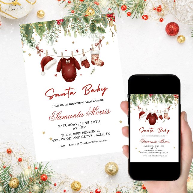 Santa Baby Clothes, Baby Laundry Shower Inbjudningar (Skapare uppladdad)