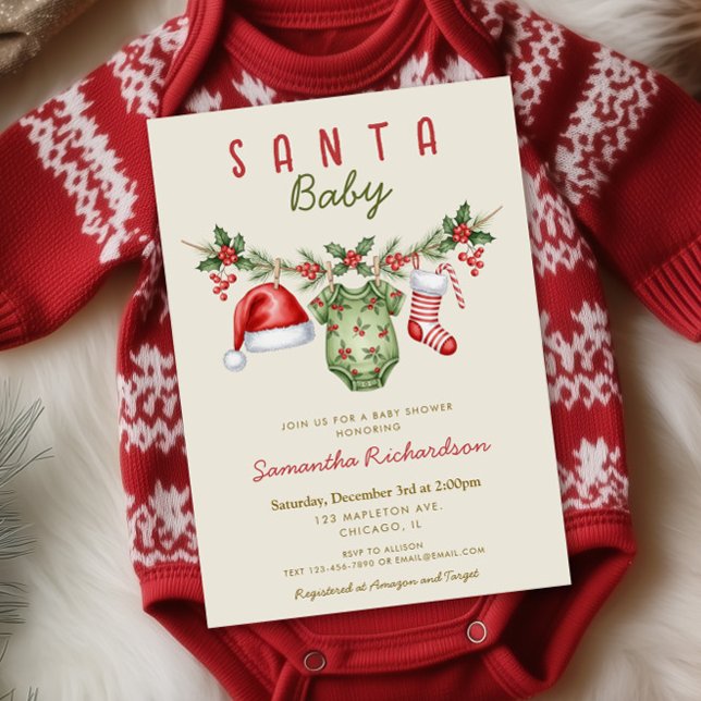 Santa Baby cute clothes Christmas baby shower Inbjudningar (Skapare uppladdad)