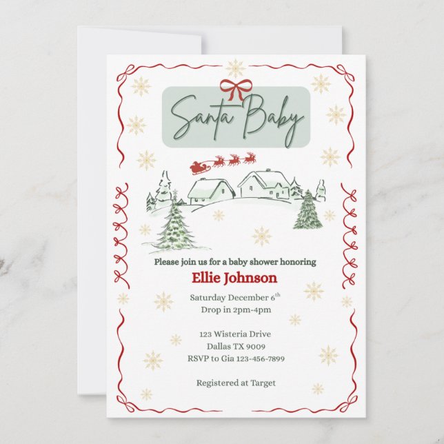 Santa Baby December Baby Shower Invitations Inbjudningar (Framsida)