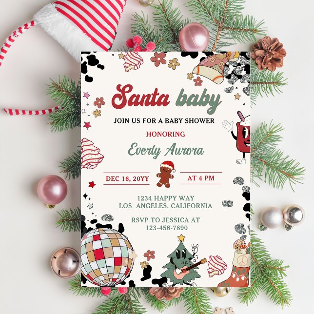 Santa Baby Disco Boll,, babykläder Party Inbjudningar (Skapare uppladdad)