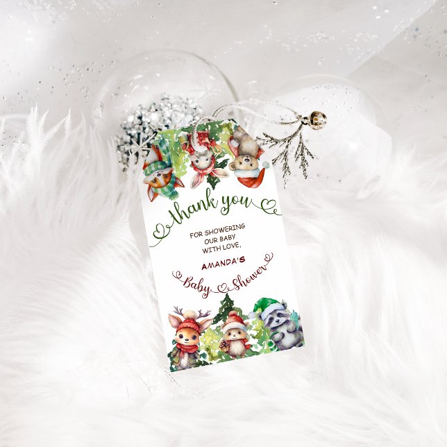 Santa Baby Djur Jul Baby Shower  Presentetikett (Skapare uppladdad)