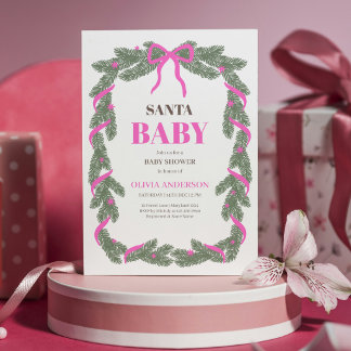 Santa Baby Elegant Rosa Slöja Bebis Bjudning Inbjudningar