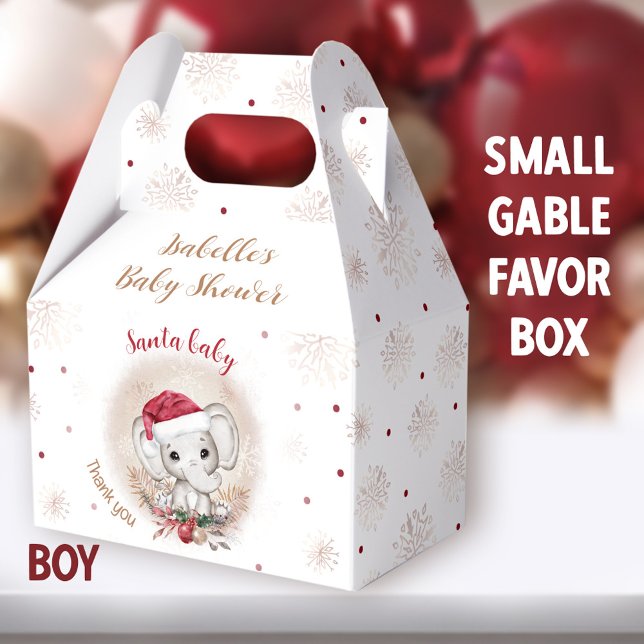 Santa Baby Elephant jul Baby Shower Small Presentaskar (Santa Baby Boy Small Gable Favor Boxes - You can choose from 3 sizes of these gable favor boxes)