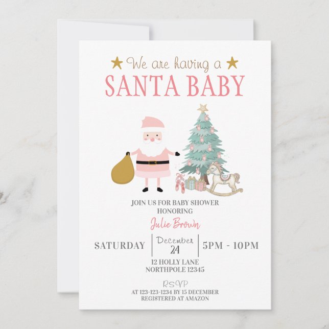 Santa Baby, Flicka-julduschen Inbjudningar (Framsida)