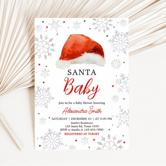 Santa Baby Hat Baby Shower Inbjudningar (Gender Neutral Santa Hat Baby Shower Invitation)