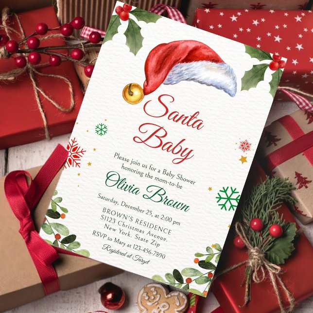Santa Baby hat Christmas holiday Baby Shower Inbjudningar (Skapare uppladdad)