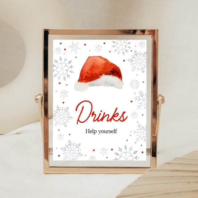 Santa Baby Hat Drinks Poster (Gender Neutral Santa Hat Baby Shower Drinks Sign)