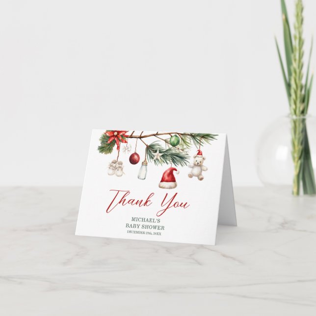 Santa Baby Holiday Christmas Baby Shower Folded Tack Kort (Framsida)