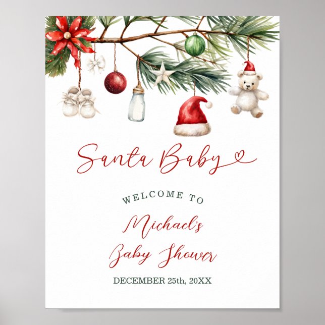 Santa Baby Holiday Christmas Baby Shower Welcome Poster (Framsidan)