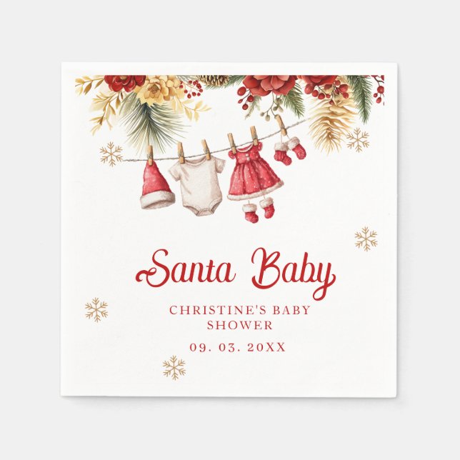 Santa Baby Holiday Winter Christmas Baby Shower Pappersservett (Framsidan)