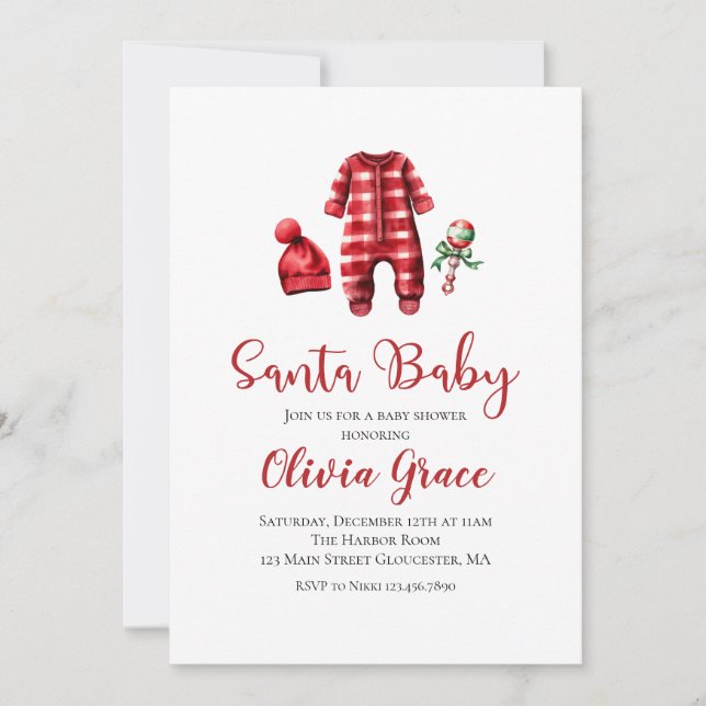 Santa Baby Jul Baby Babyshower Inbjudan (Framsida)