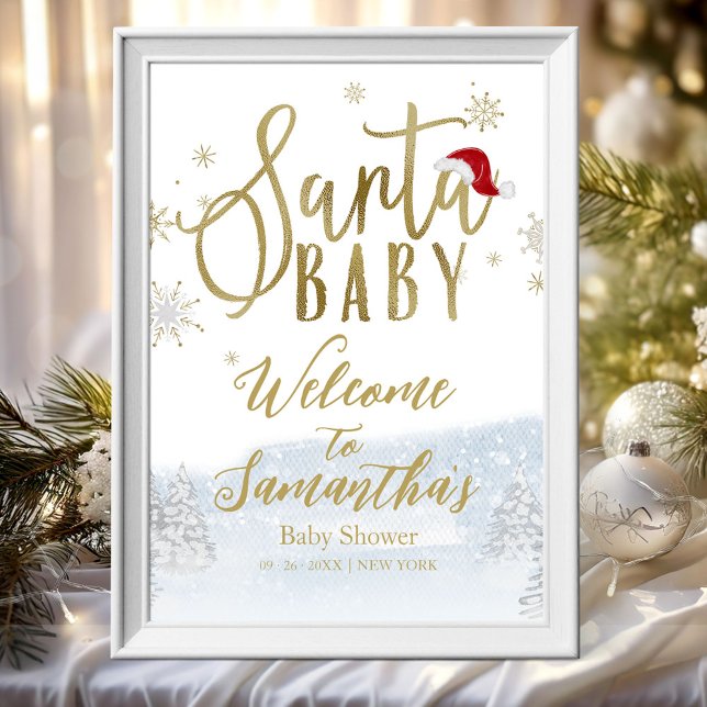 Santa Baby Jul Baby Babyshower Välkomstskylt Poster (Skapare uppladdad)
