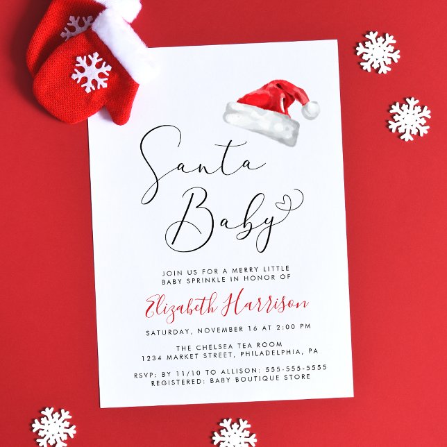 Santa Baby jul Baby Sprinkle Inbjudningar (Celebrate your little Santa Baby's upcoming arrival with a cute holiday season baby sprinkle)