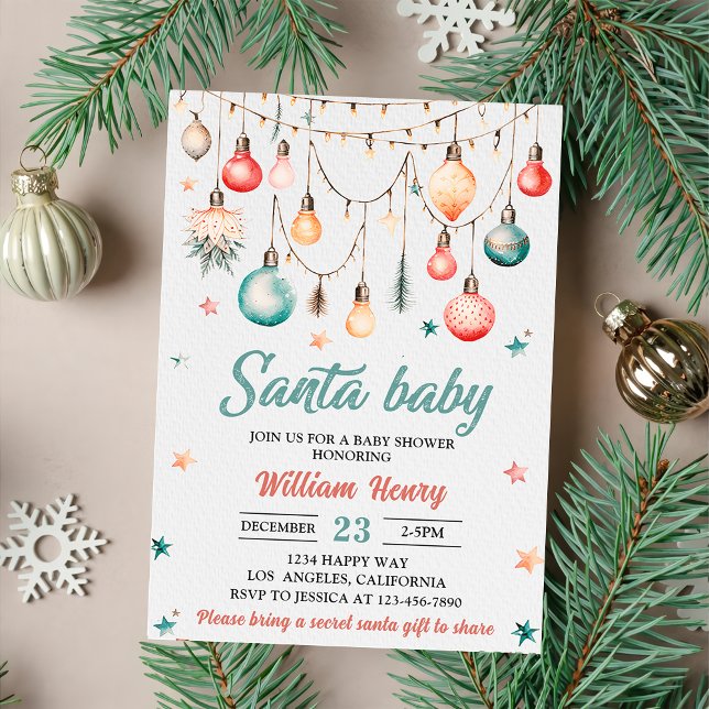 Santa Baby jul Bollar Ornament Baby Shower Inbjudningar (Skapare uppladdad)