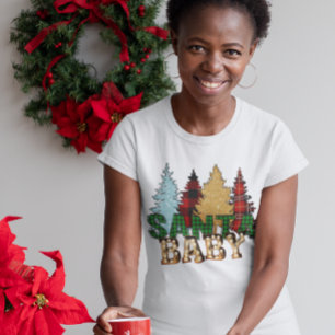 Santa Baby Jul Buffalo Rutig Leopard Träd T Shirt