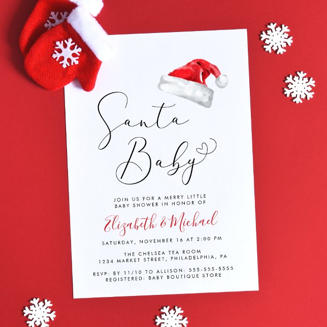 Santa Baby jul firande par baby shower Inbjudningar (Celebrate your little Santa Baby's upcoming arrival with a cute holiday season couples baby shower)