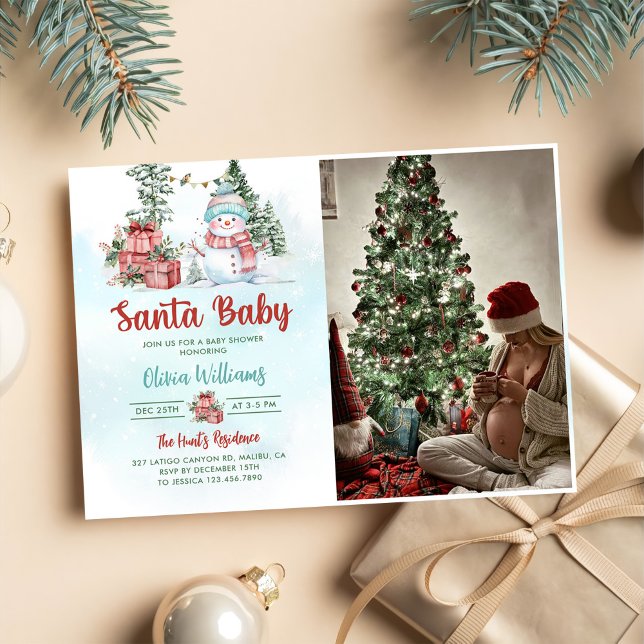 Santa Baby jul, Snögubbe Baby Shower Photo Inbjudningar (Skapare uppladdad)