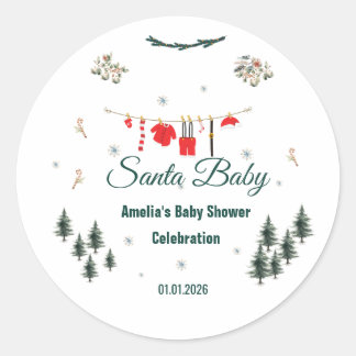 Santa Baby Jul Tema Baby Shower  Runt Klistermärke