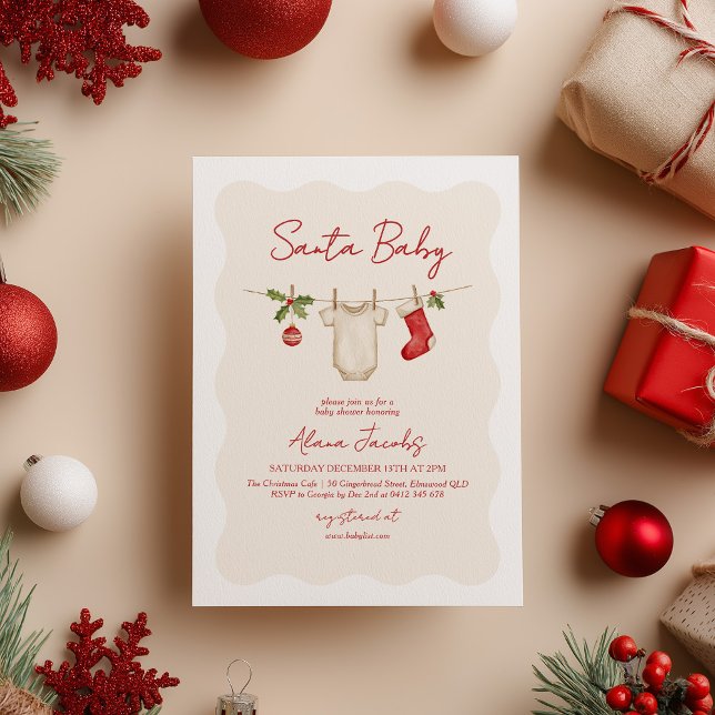Santa Baby jul vinter Baby Shower  Inbjudningar (Santa Baby Shower Invitation Winter Baby Shower )