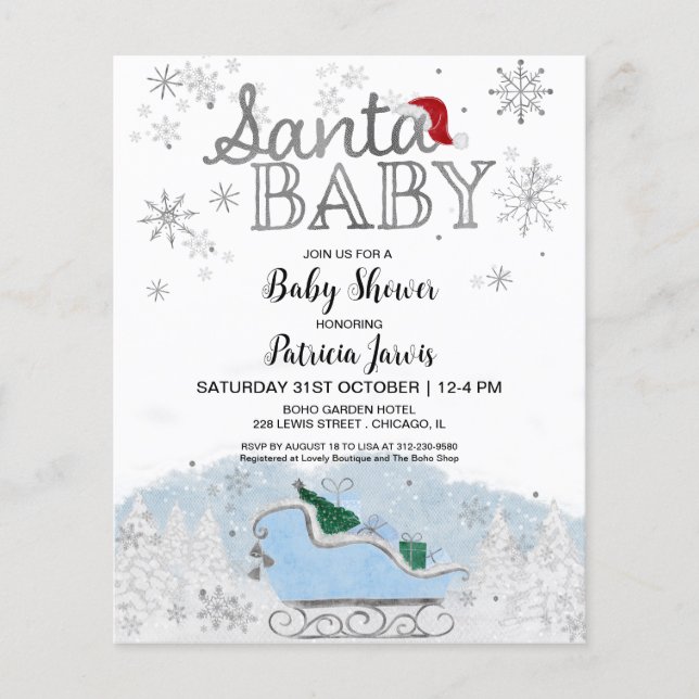 Santa Baby Julbudget Baby Shower-inbjudan (Framsida)