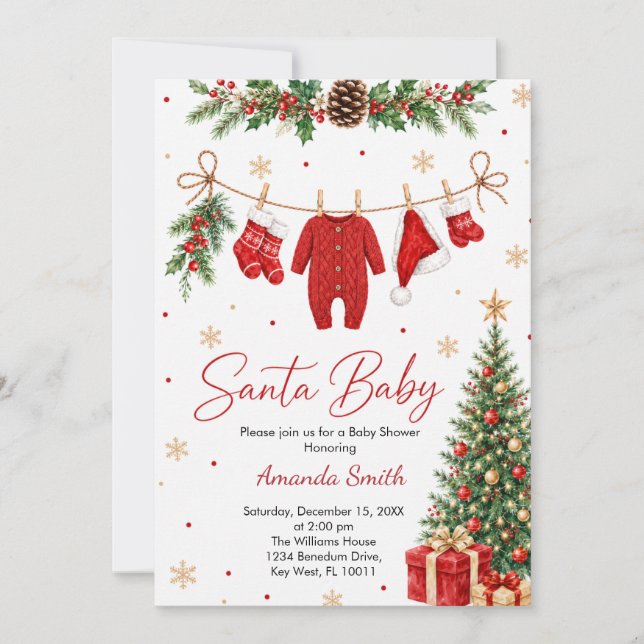 Santa Baby Julkläder Baby Shower Inbjudningar (Framsida)