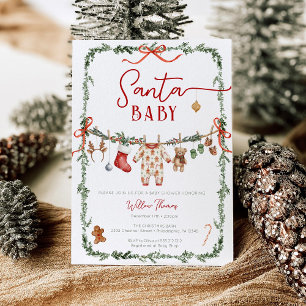 Santa Baby Klädstreck Vinter Baby Shower Inbjudningar
