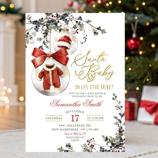 Santa Baby Minimalist Winter Baubles Baby Shower Inbjudningar (Skapare uppladdad)