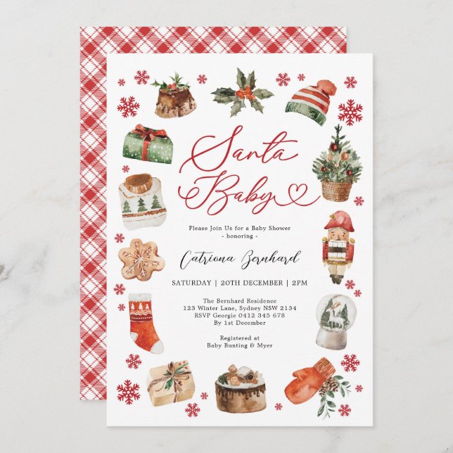 Santa Baby - Modern babystövel för julvinter Inbjudningar (Fram/baksida)