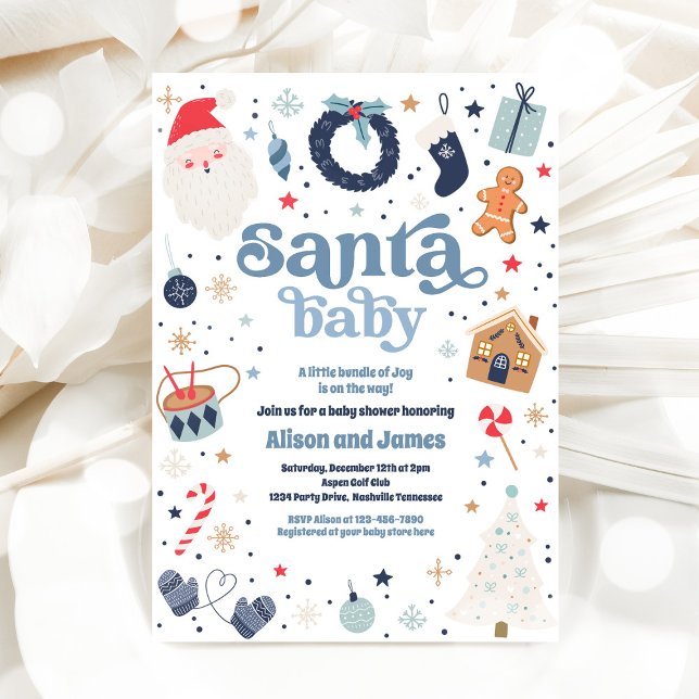 Santa Baby Red and Blue- jul Baby Shower Inbjudningar (Skapare uppladdad)