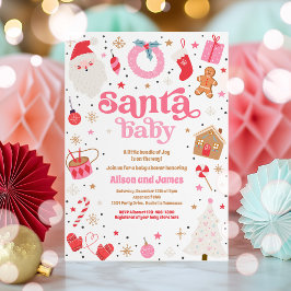 Santa Baby Red and Rosa jul Baby Shower Inbjudningar