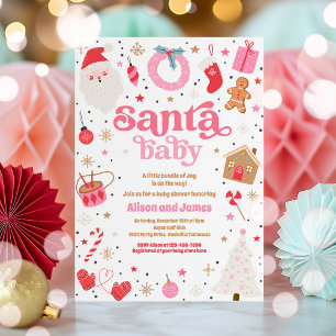 Santa Baby Red and Rosa jul Baby Shower Inbjudningar