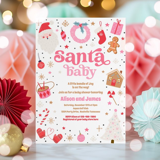 Santa Baby Red and Rosa jul Baby Shower Inbjudningar (Skapare uppladdad)
