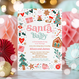 Santa Baby Red and Rosa jul Baby Shower Inbjudningar