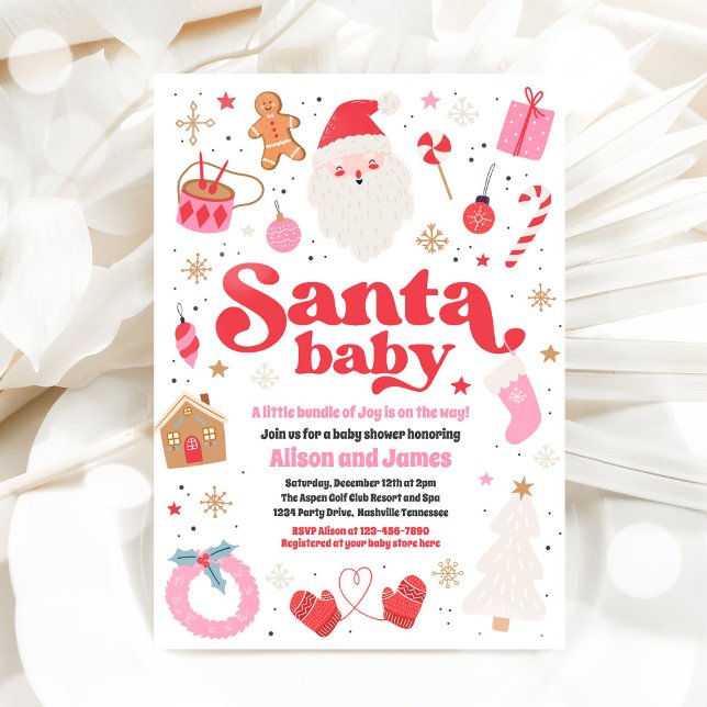 Santa Baby Red and Rosa jul Baby Shower Inbjudningar (Skapare uppladdad)
