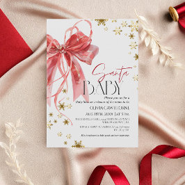 Santa Baby Red Gold Christmas Baby Shower Inbjudningar