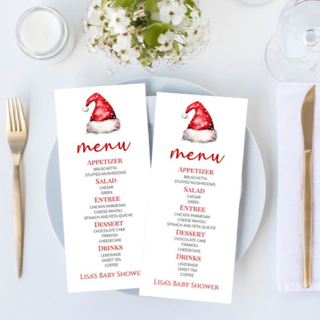 Santa Baby Red Snowy Santa Hat Baby Shower Food Meny (Skapare uppladdad)