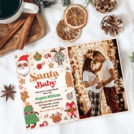 Santa Baby Retro Baby Shower Photo Inbjudningar