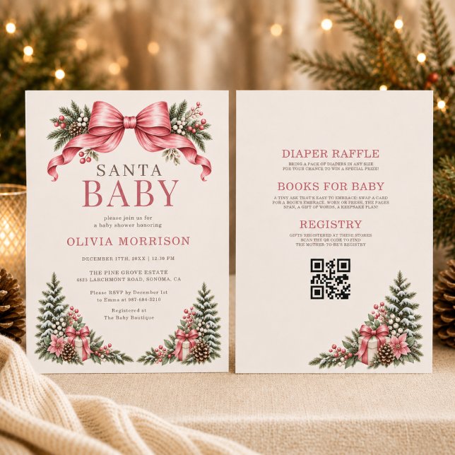 Santa Baby Rosa Båge Bebis Bjudning Inbjudningar (Skapare uppladdad)