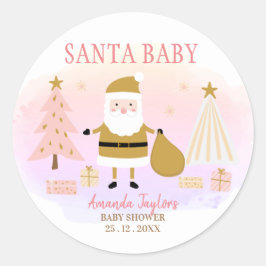 Santa Baby, Rosa Guld Baby Shower Runt Klistermärke