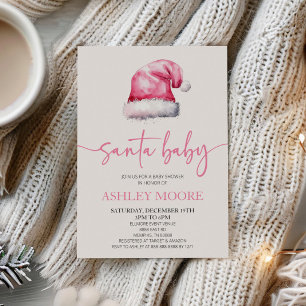 Santa Baby Rosa Hat jul Helgdag Baby Shower Inbjudningar