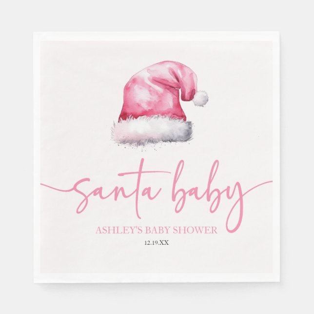 Santa Baby Rosa Hat jul Helgdag Baby Shower Pappersservett (Framsidan)
