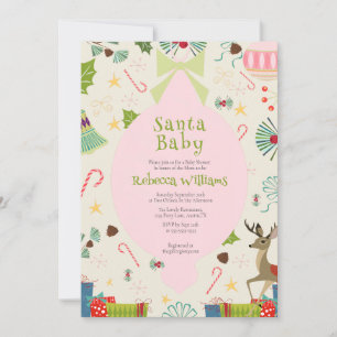Santa Baby Rosa Mid Century Moderna Barnkalas Inbjudningar