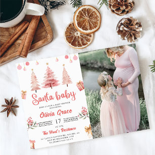 Santa Baby Rosa Vinter Träd-julskuret Baby Shower Inbjudningar