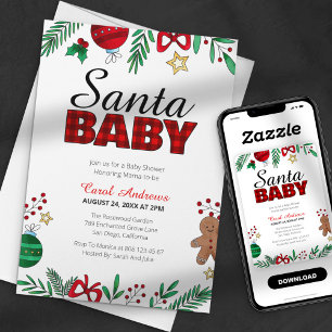 Santa Baby Rutyckig Botanisk Jul Bebis Bebisshower Inbjudningar