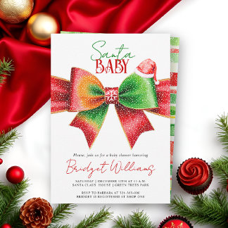 Santa Baby shower bow and Santa hat Christmas Inbjudningar