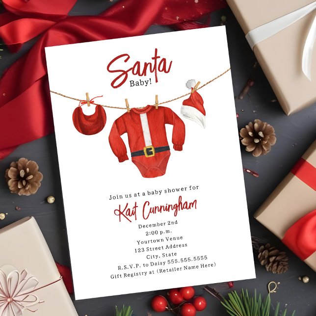 Santa Baby Shower Clothesline Julvinter Inbjudningar (Skapare uppladdad)